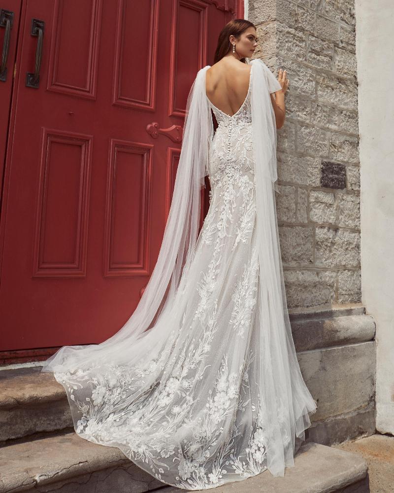 124127 lace mermaid wedding dress with shoulder cape and tank straps2